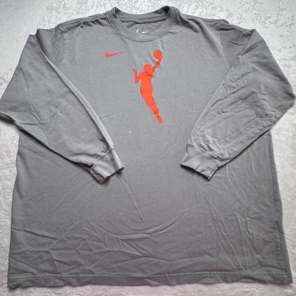 Nike WNBA Mens XL Grey Long Sleeve T-Shirt Orange Logo Loose Fit Basketball